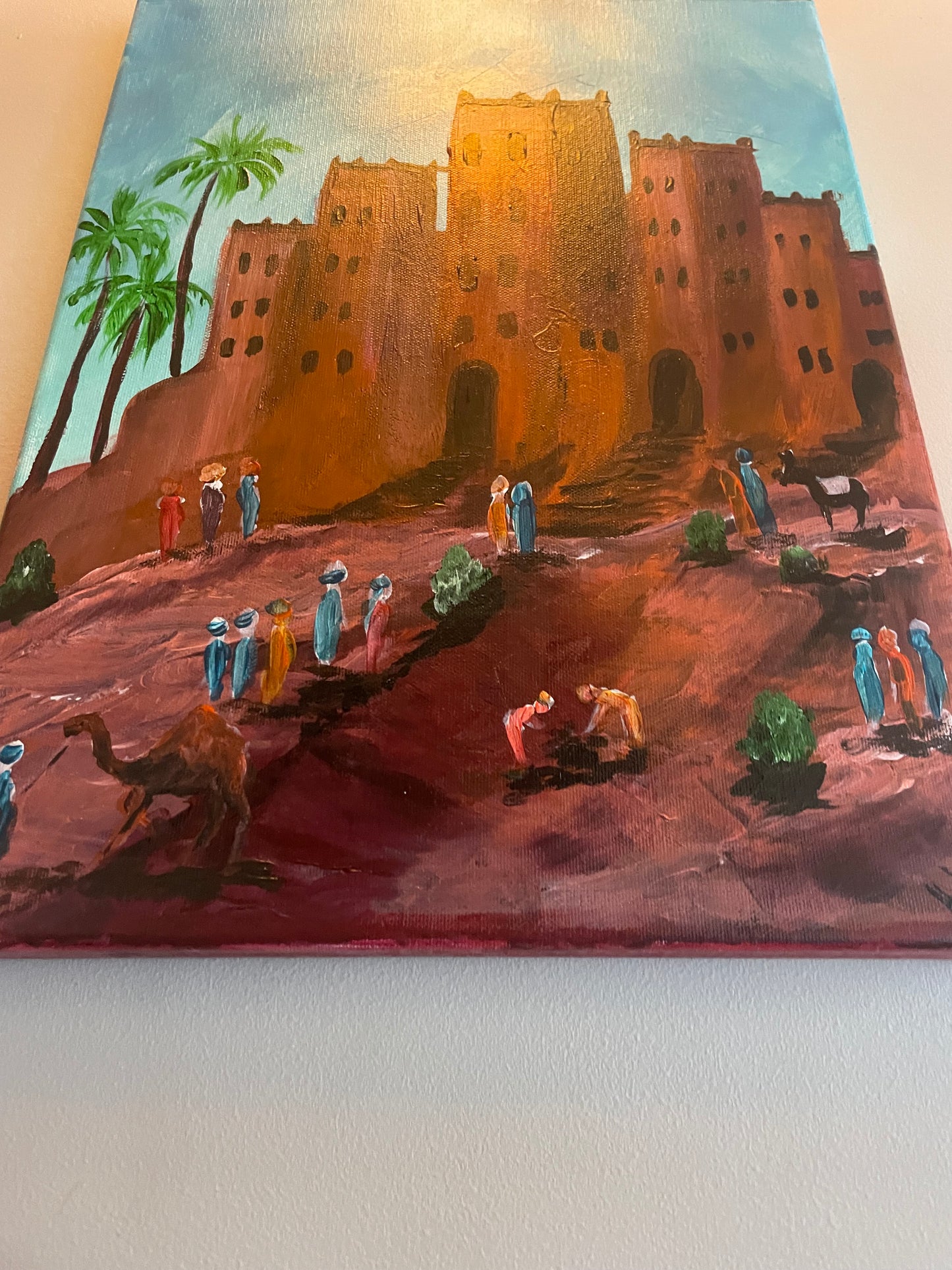 Moroccan Kasbah original painting acrylic on canvas size 12”/16