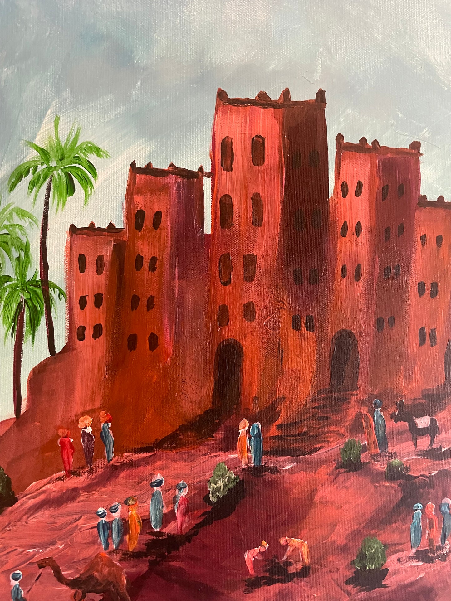 Moroccan Kasbah original painting acrylic on canvas size 12”/16