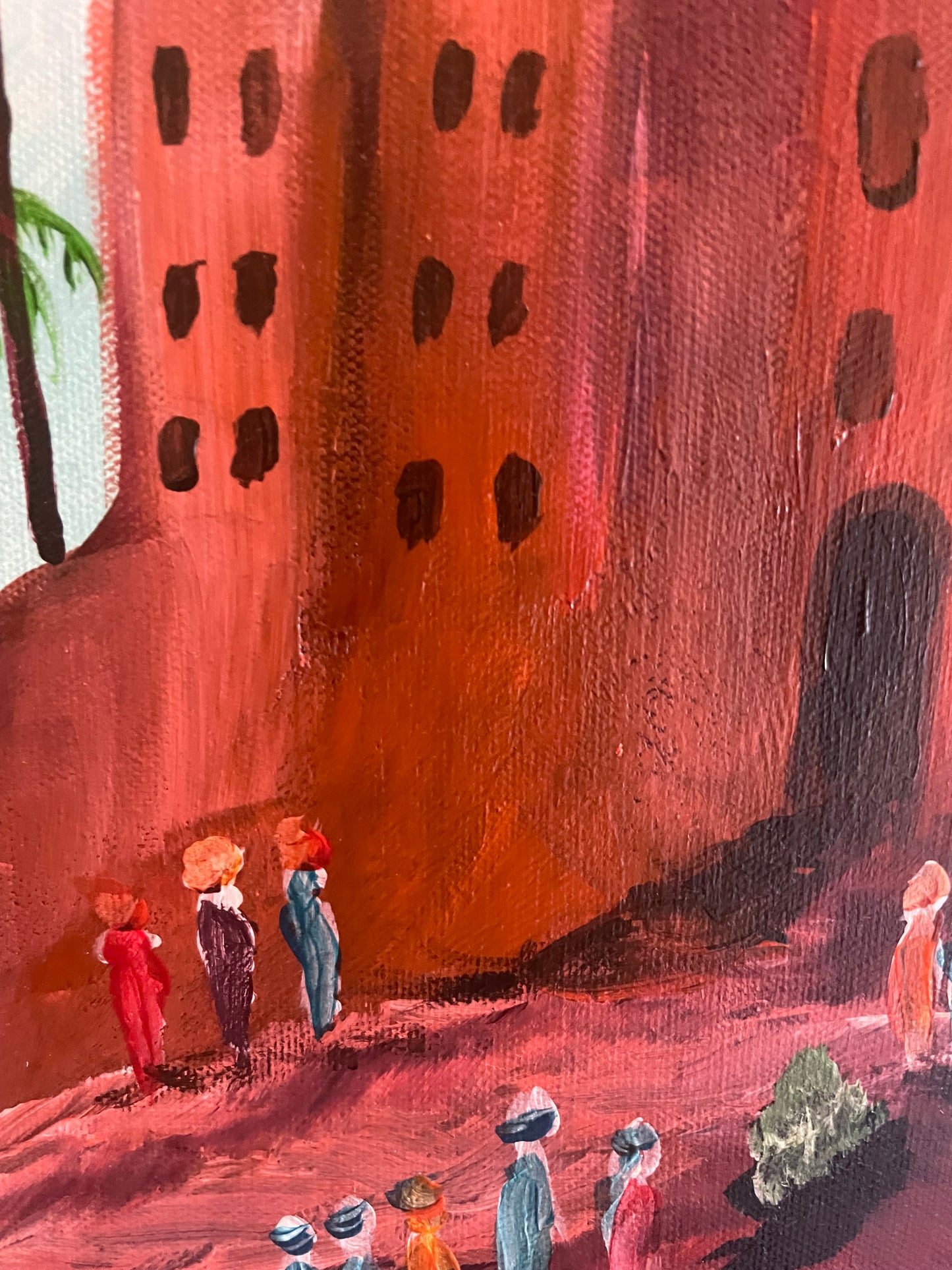 Moroccan Kasbah original painting acrylic on canvas size 12”/16