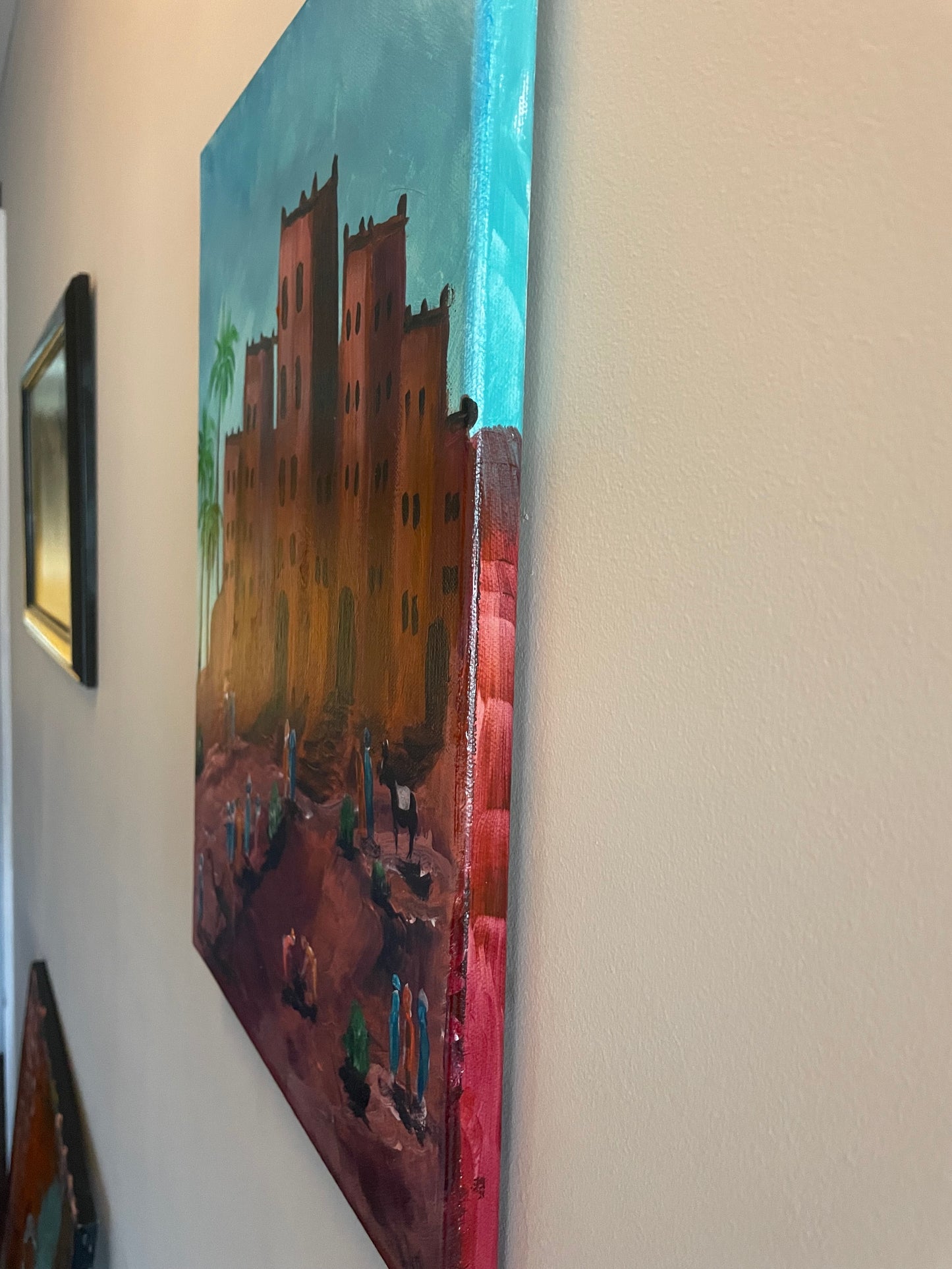 Moroccan Kasbah original painting acrylic on canvas size 12”/16