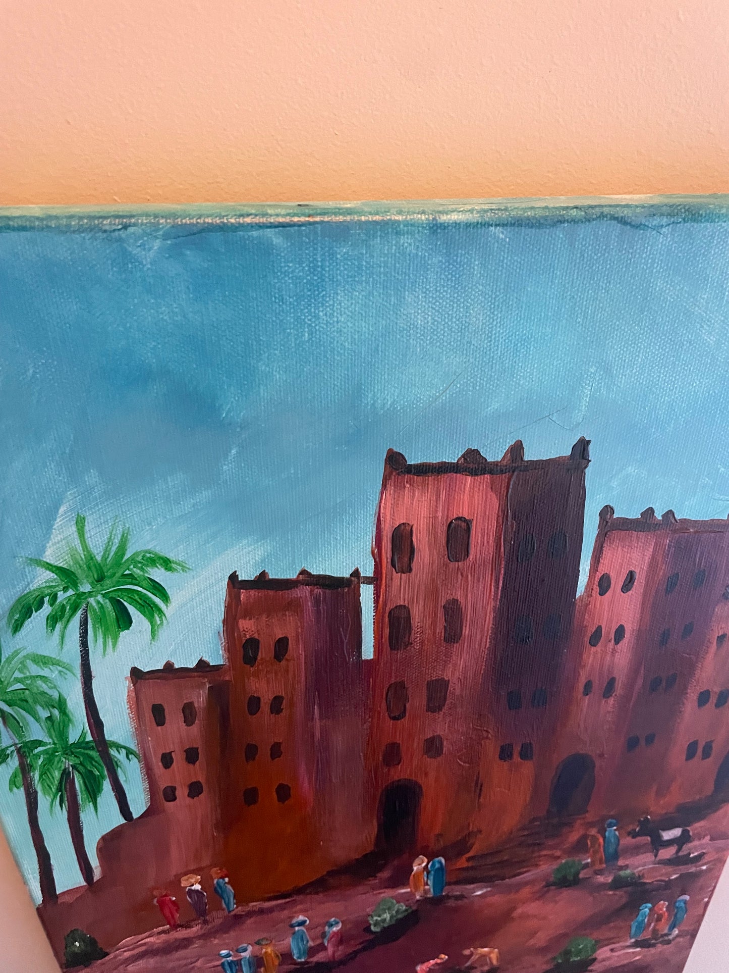 Moroccan Kasbah original painting acrylic on canvas size 12”/16