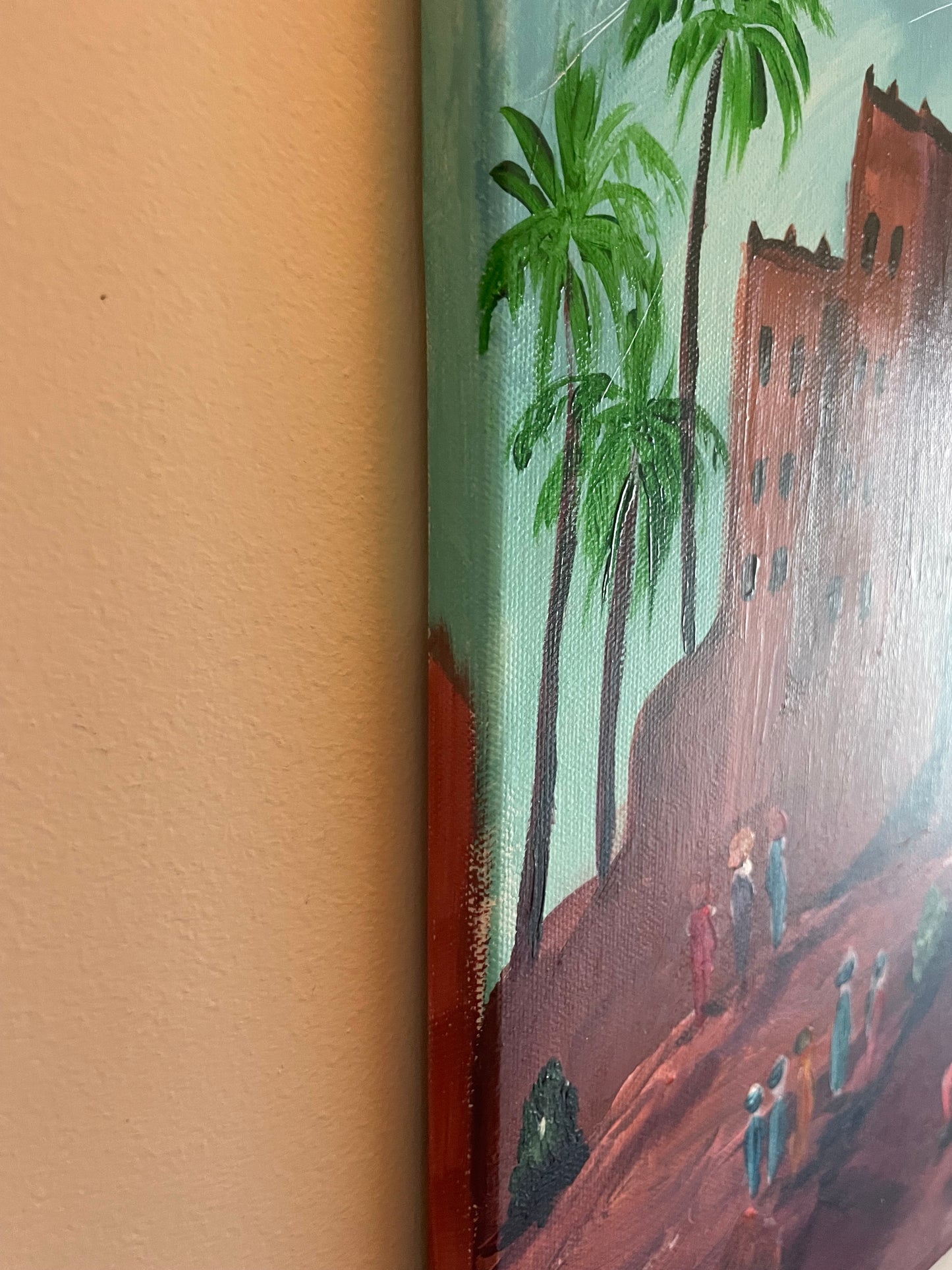 Moroccan Kasbah original painting acrylic on canvas size 12”/16
