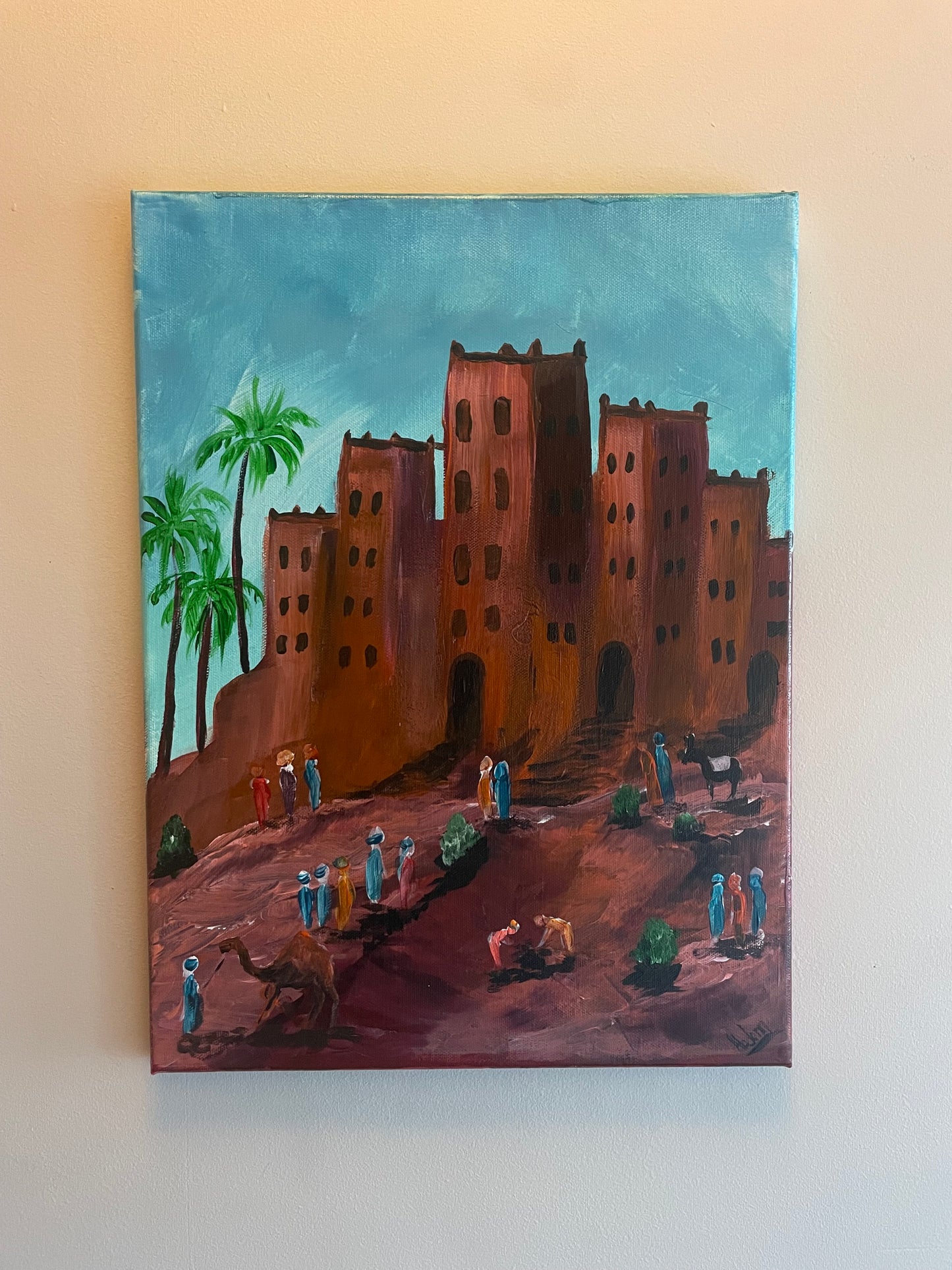 Moroccan Kasbah original painting acrylic on canvas size 12”/16