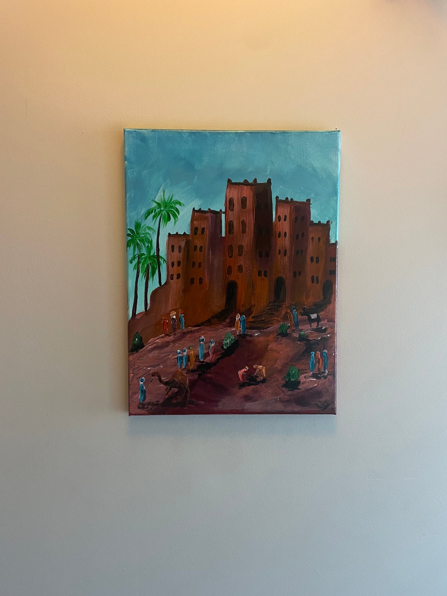Moroccan Kasbah original painting acrylic on canvas size 12”/16
