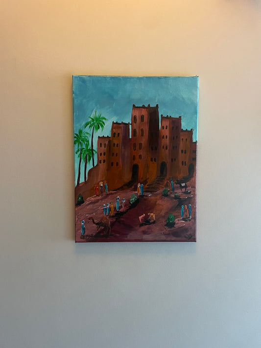 Moroccan Kasbah original painting acrylic on canvas size 12”/16