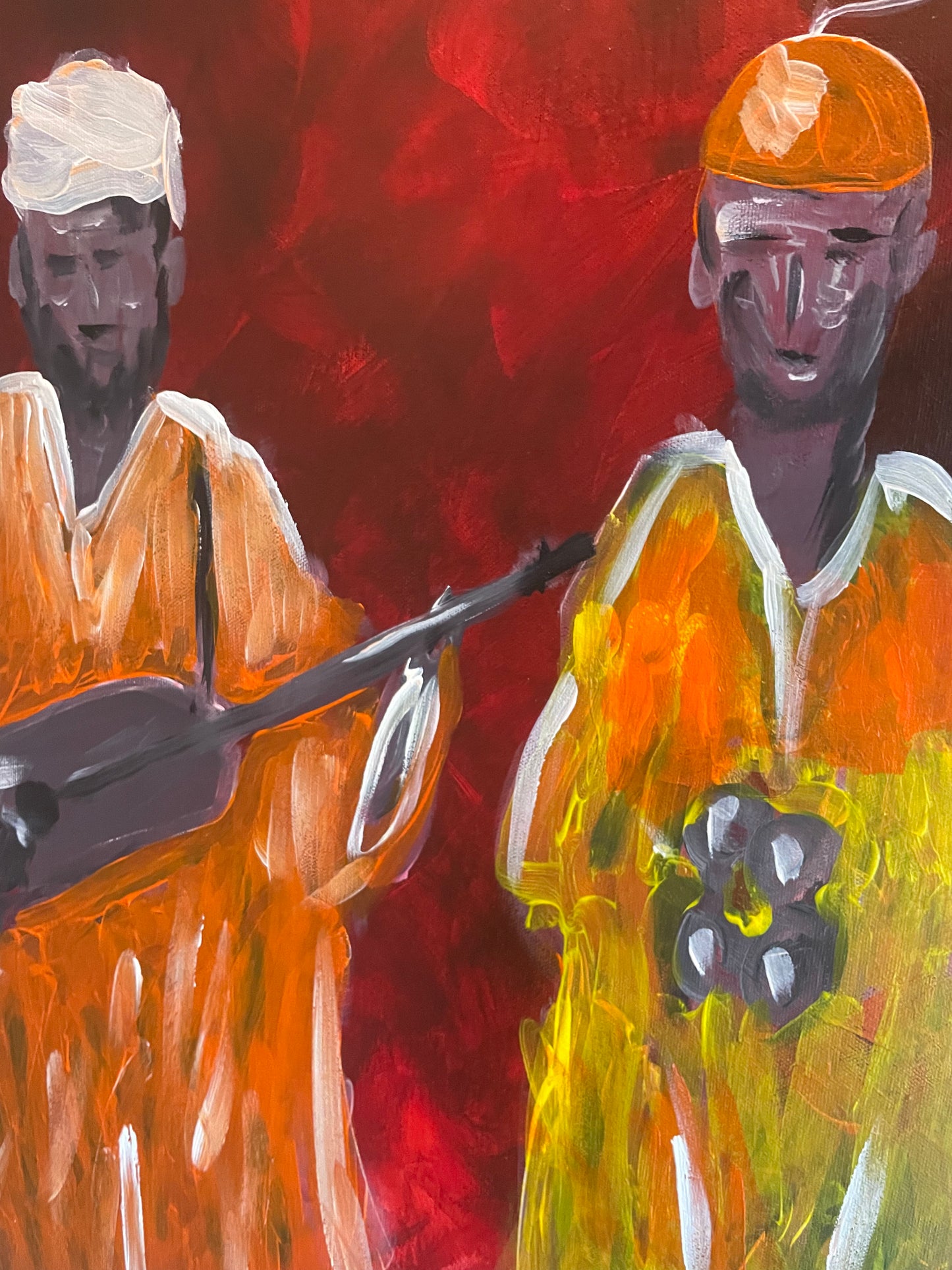 Original painting acrylic on canvas Moroccan Gnawa music size 24”/30”