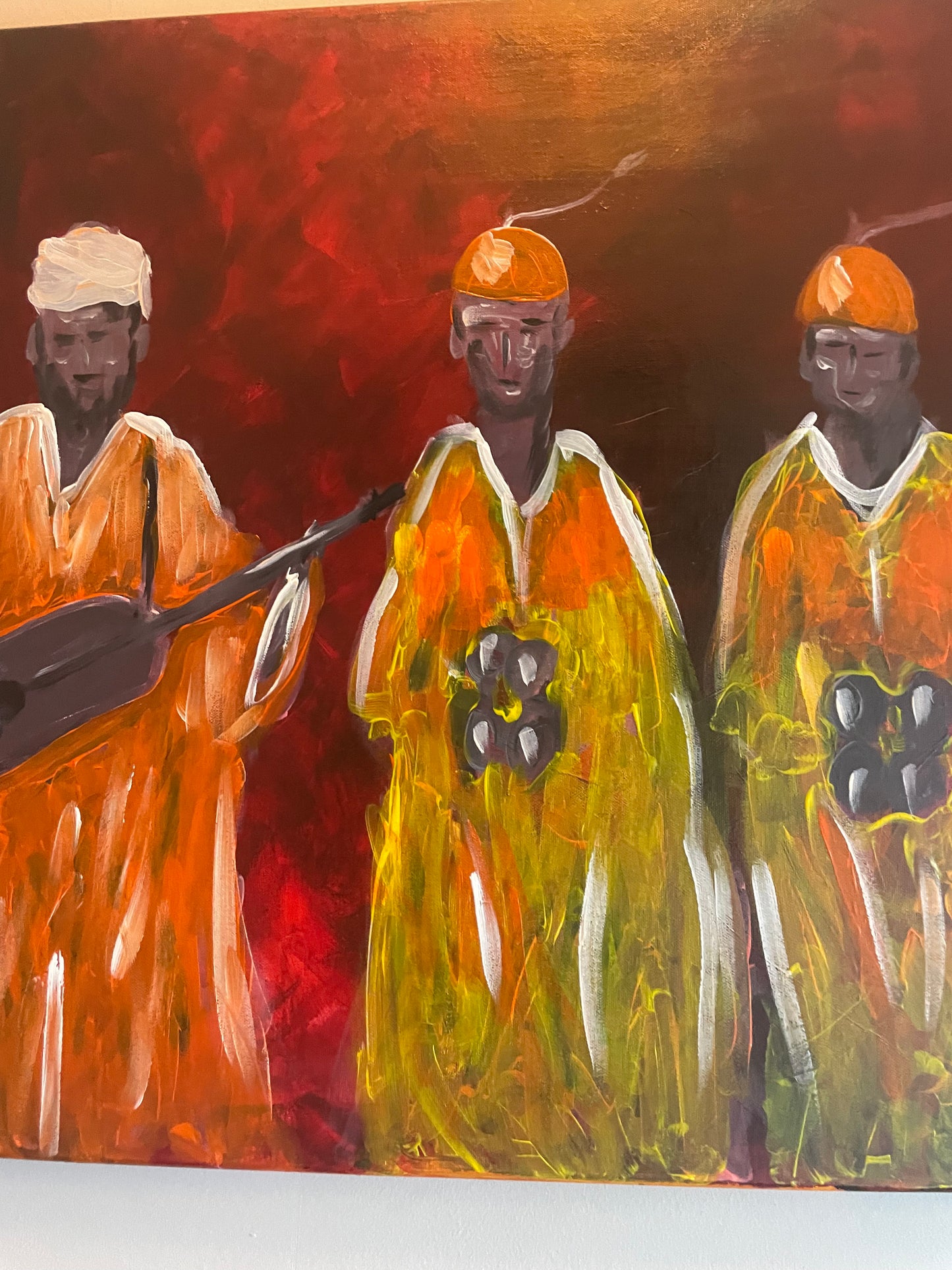 Original painting acrylic on canvas Moroccan Gnawa music size 24”/30”