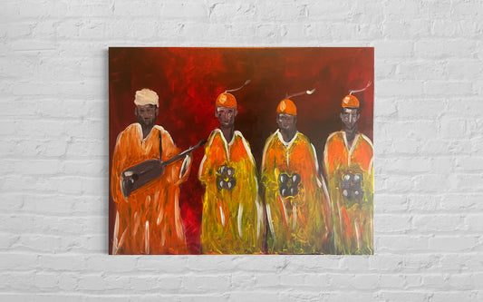 Original painting acrylic on canvas Moroccan Gnawa music size 24”/30”